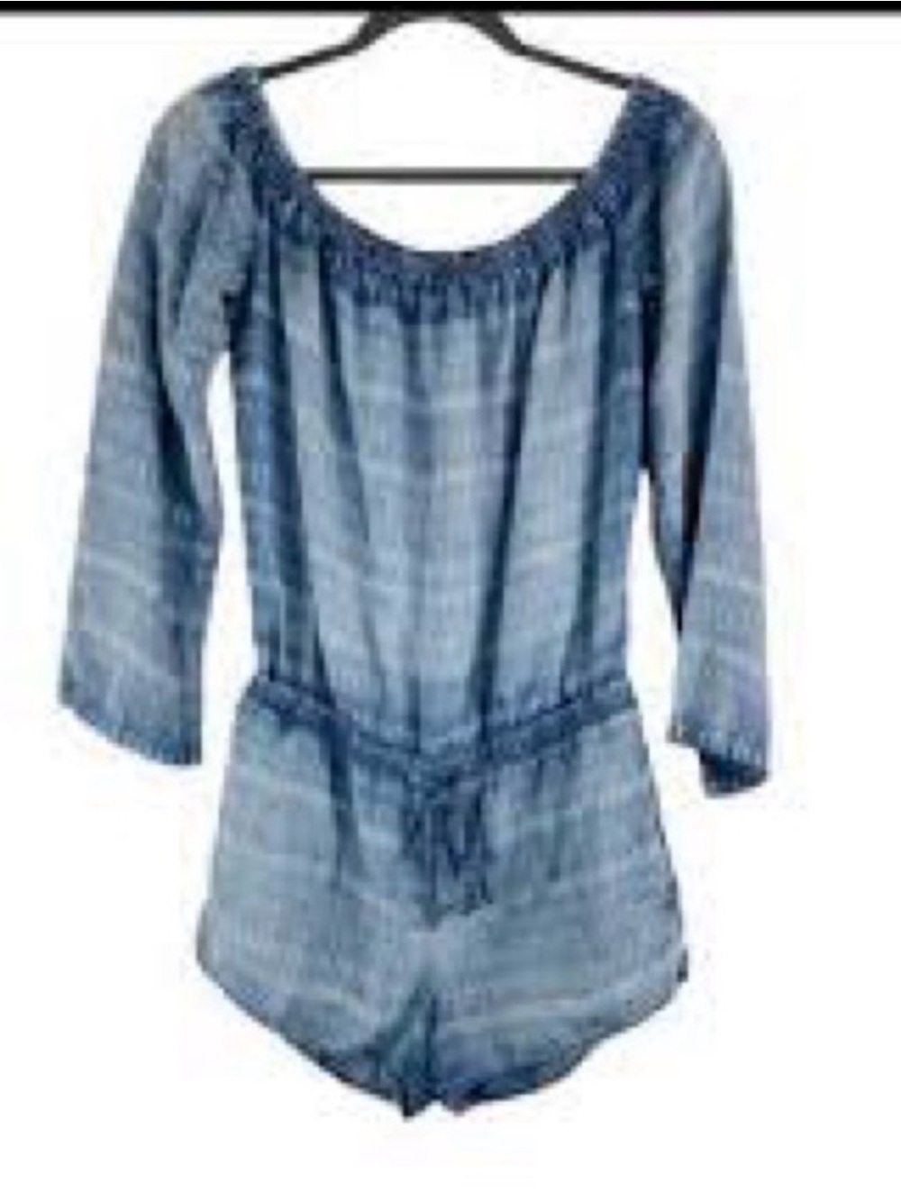 Chelsea & Violet Light Blue SOFT Jean  Off-Shoulder Romper (Shorts)